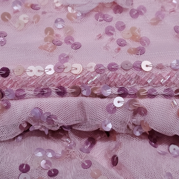 MacDuggal Sheer Embroidered Sequin Embellished Cap Sleeves Dress In Pink Size 18 - Picture 8 of 11